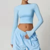 Womens Long Sleeve Shirts Workout Yoga Basic Crop Tops