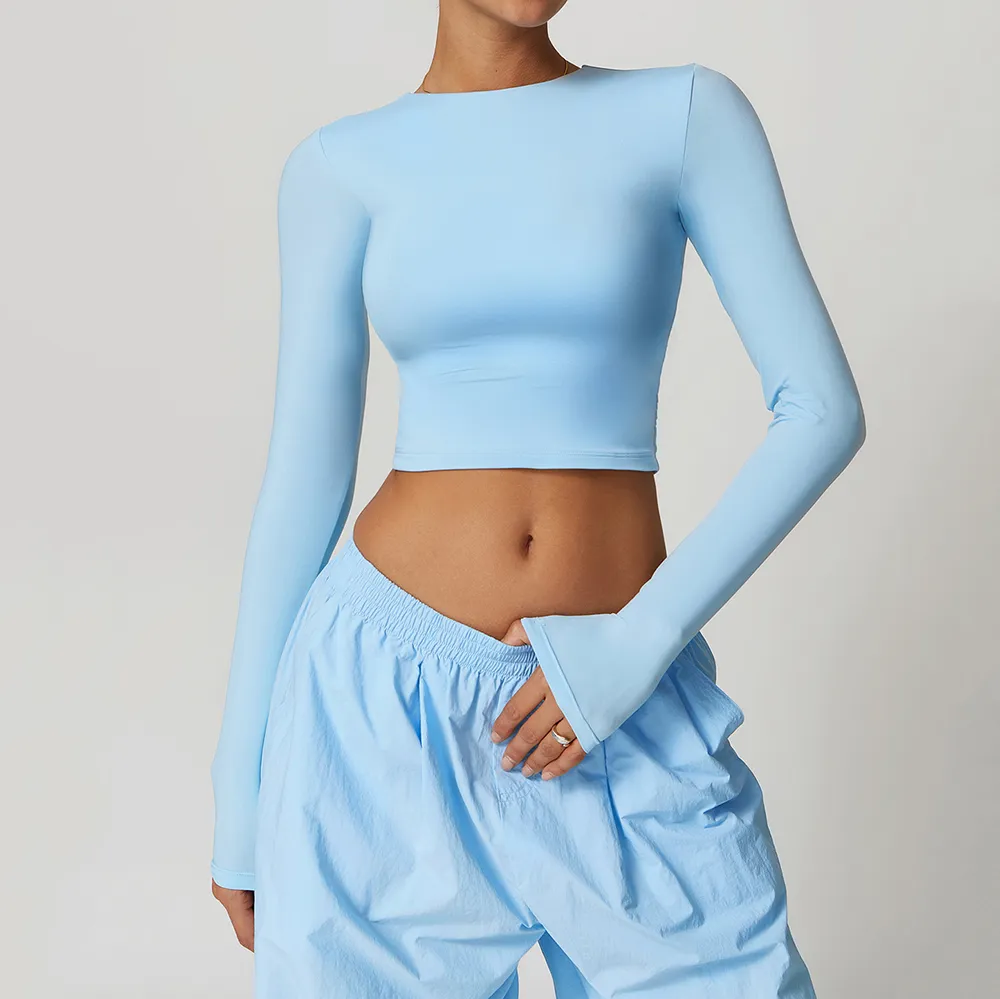 Womens Long Sleeve Shirts Workout Yoga Basic Crop Tops