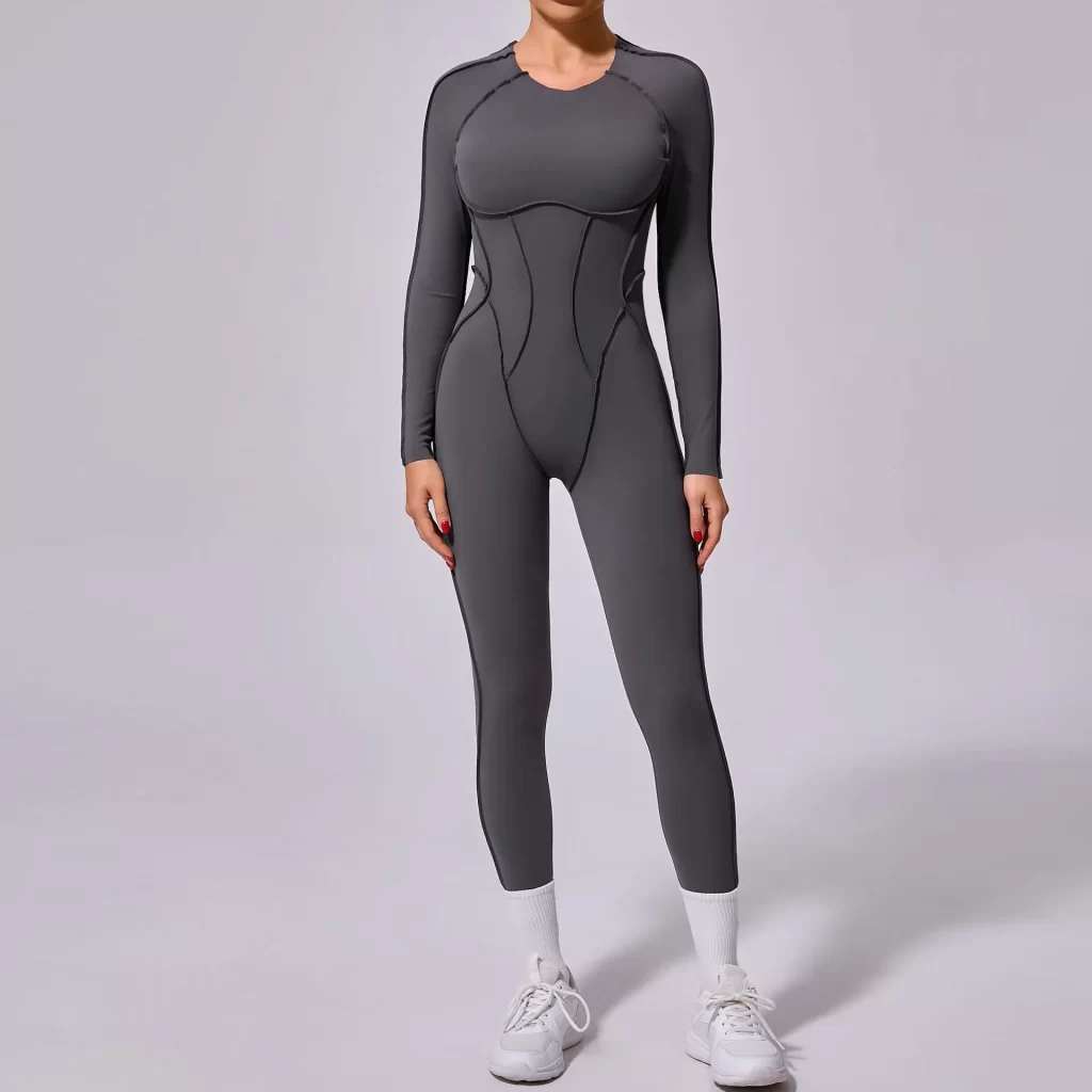 One Piece Workout Suit Open Back Long Sleeve Jumpsuit