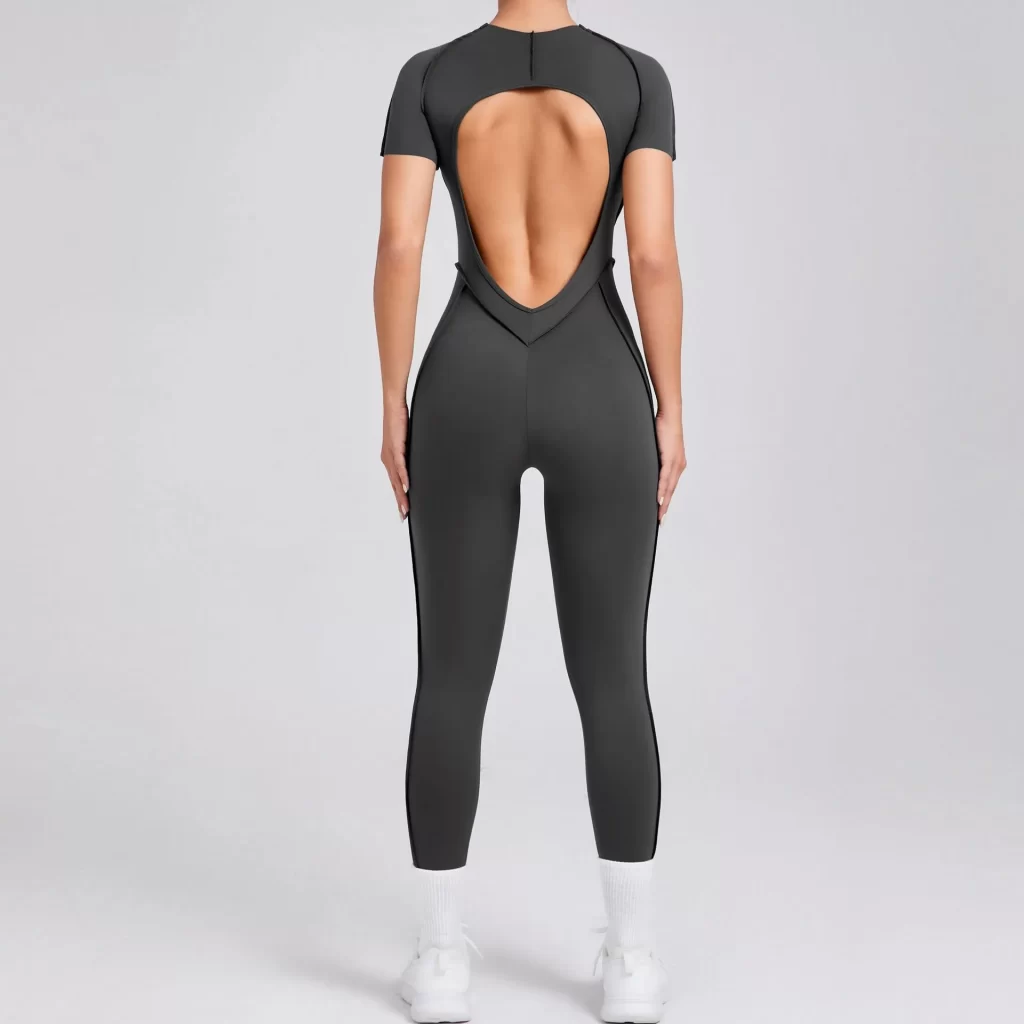 One Piece Yoga Jumpsuit Open Back Short Sleeve Jumpsuit