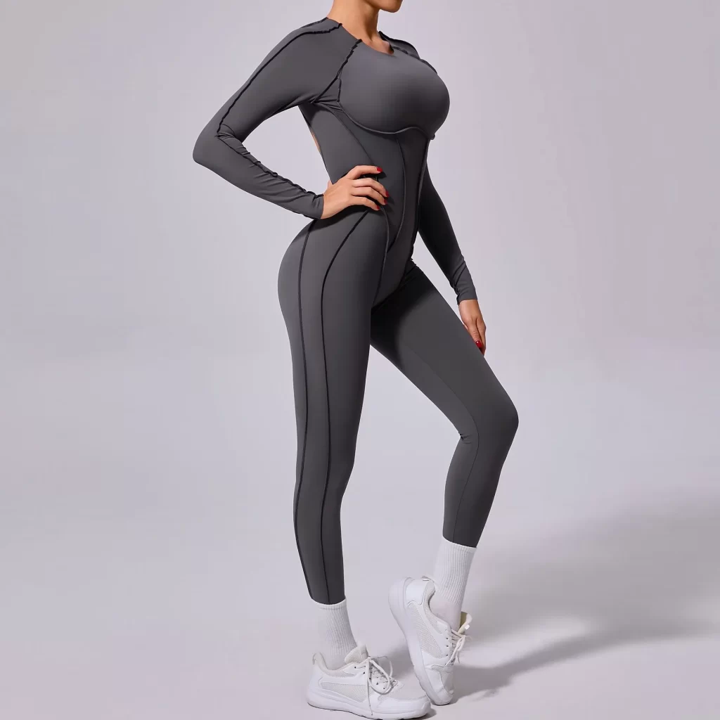 One Piece Workout Suit Open Back Long Sleeve Jumpsuit