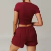 Womens V-Neck Short Sleeve Crop Top Yoga Basic T Shirts