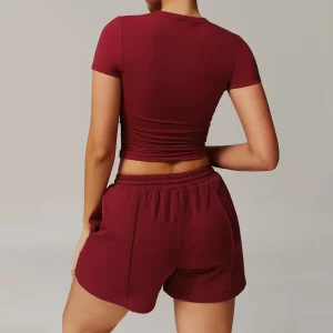 Womens V-Neck Short Sleeve Crop Top Yoga Basic T Shirts