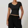 Womens V-Neck Short Sleeve Crop Top Yoga Basic T Shirts Wholesale Women's Workout Clothing