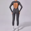 One Piece Workout Suit Open Back Long Sleeve Jumpsuit