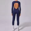 One Piece Workout Suit Open Back Long Sleeve Jumpsuit
