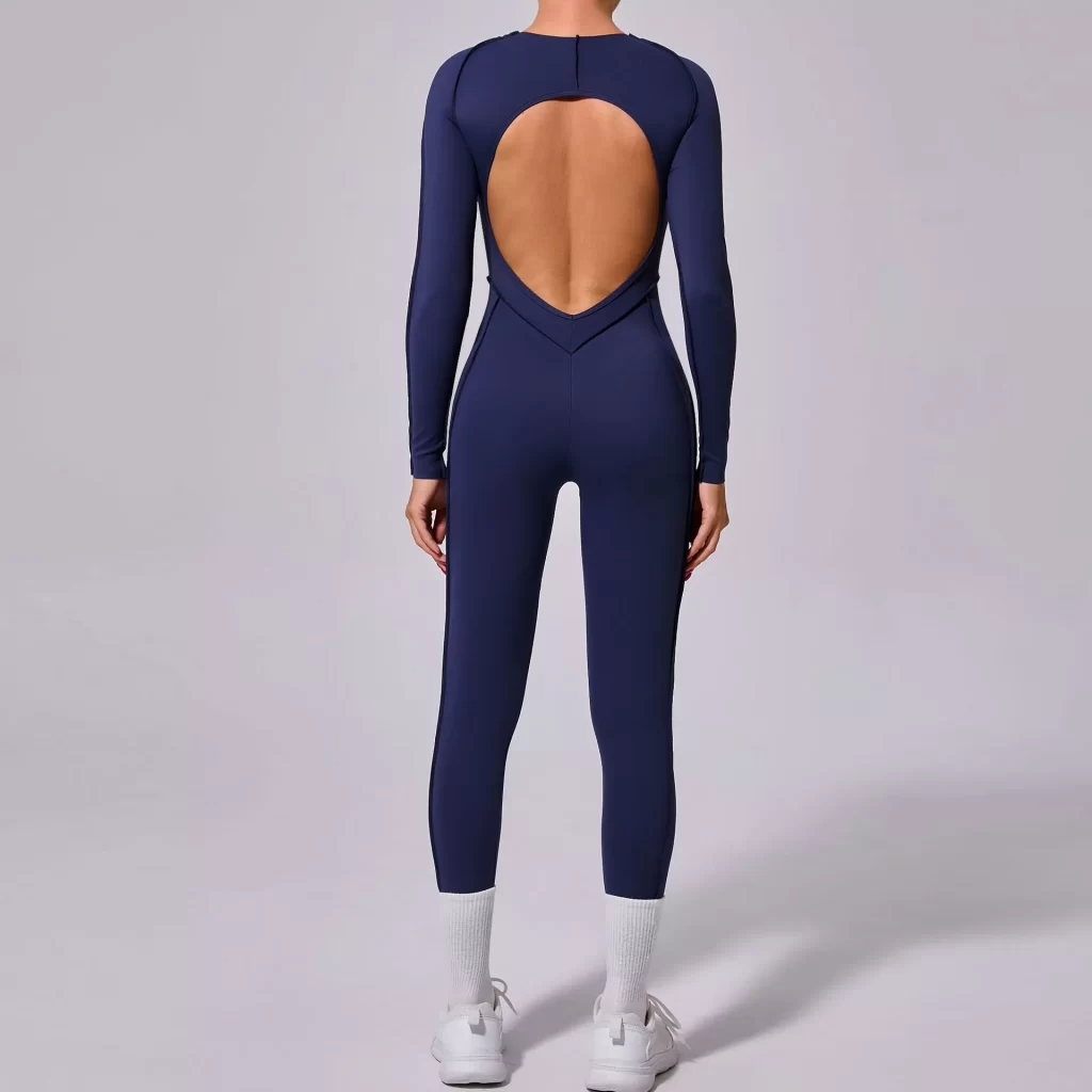 One Piece Workout Suit Open Back Long Sleeve Jumpsuit