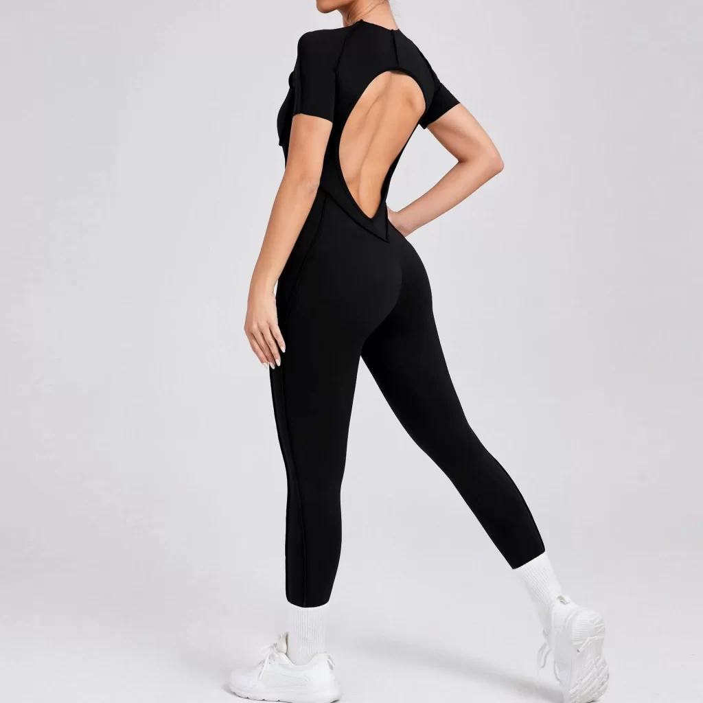 One Piece Yoga Jumpsuit Open Back Short Sleeve Jumpsuit