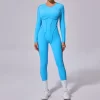 One Piece Workout Suit Open Back Long Sleeve Jumpsuit