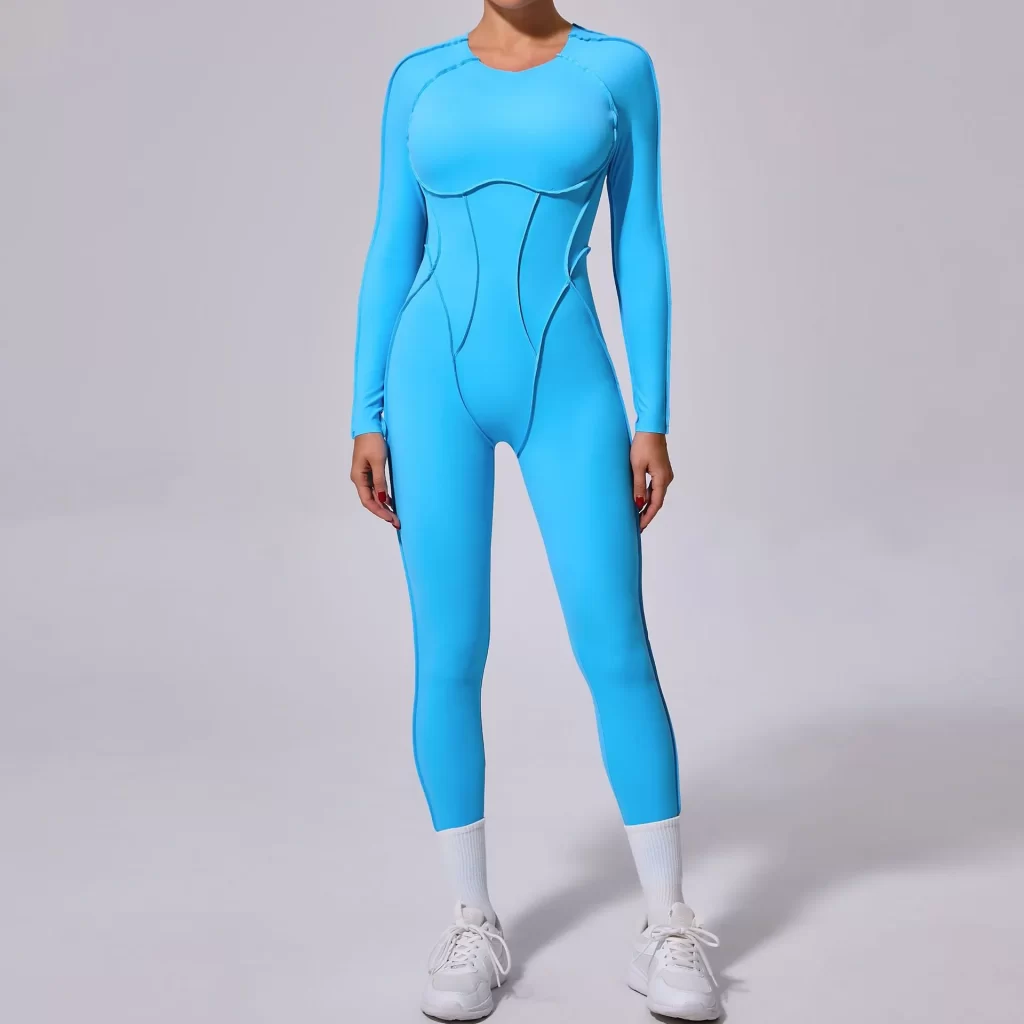 One Piece Workout Suit Open Back Long Sleeve Jumpsuit