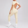 One Piece Yoga Jumpsuit Open Back Short Sleeve Jumpsuit