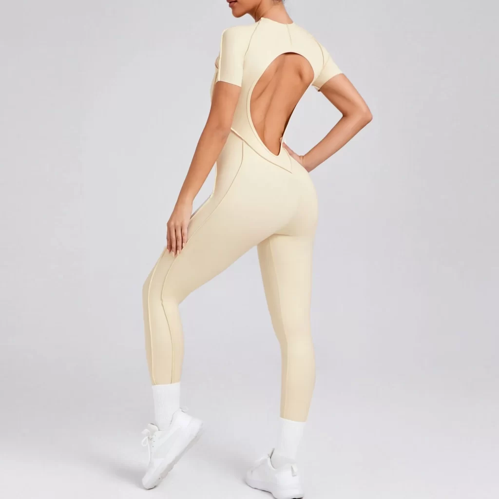 One Piece Yoga Jumpsuit Open Back Short Sleeve Jumpsuit