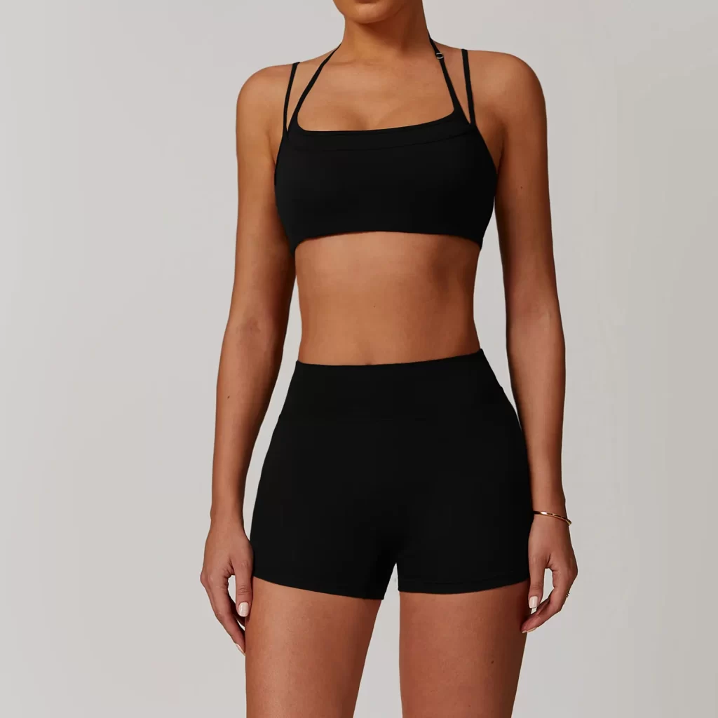 Workout Double Layer Bra Spaghetti Strap Halter Sports Bra