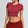 Yoga Short Sleeve Crop Tee Womens Crew Neck T Shirts