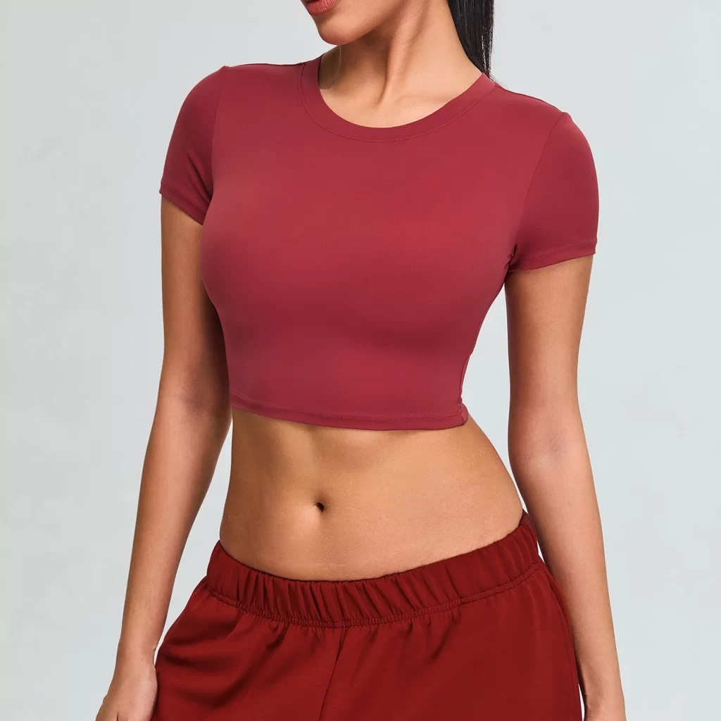 Yoga Short Sleeve Crop Tee Womens Crew Neck T Shirts