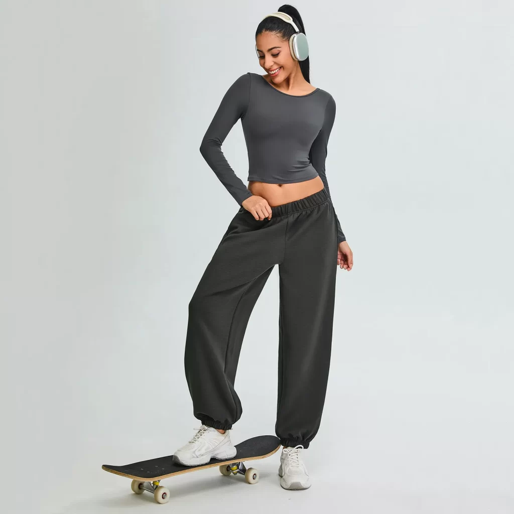 Yoga Long Sleeve Crop Top Womens Crew Neck T Shirts