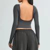 Yoga Long Sleeve Crop Top Womens Crew Neck T Shirts