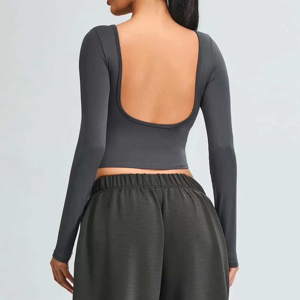 Yoga Long Sleeve Crop Top Womens Crew Neck T Shirts