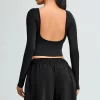 Yoga Long Sleeve Crop Top Womens Crew Neck T Shirts