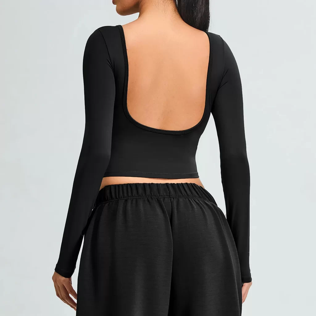 Yoga Long Sleeve Crop Top Womens Crew Neck T Shirts