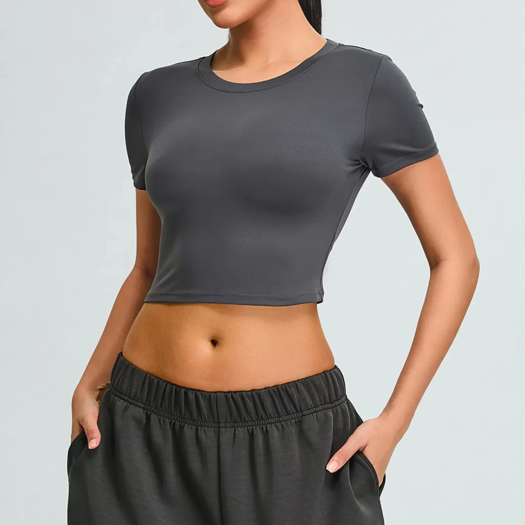 Yoga Short Sleeve Crop Tee Womens Crew Neck T Shirts