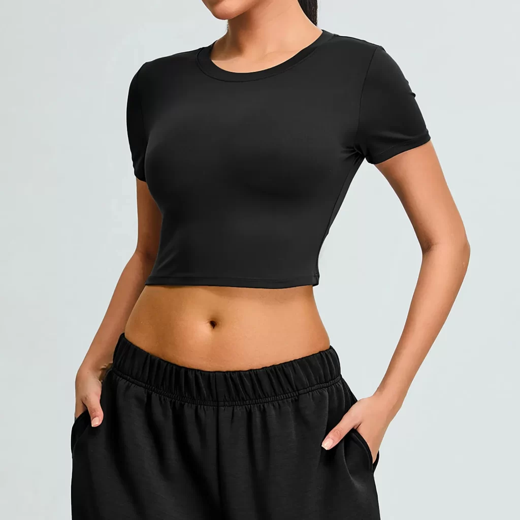 Yoga Short Sleeve Crop Tee Womens Crew Neck T Shirts