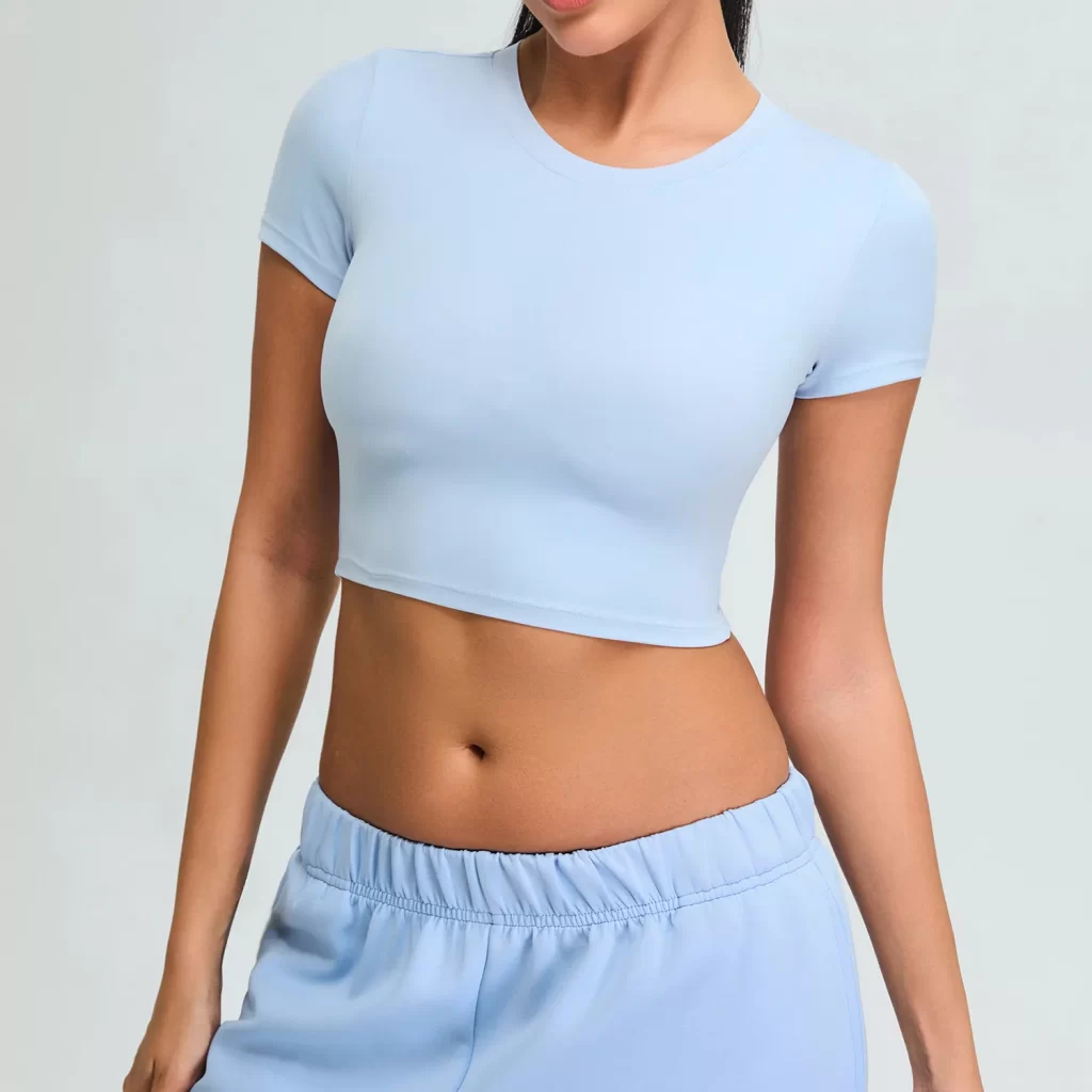 Yoga Short Sleeve Crop Tee Womens Crew Neck T Shirts