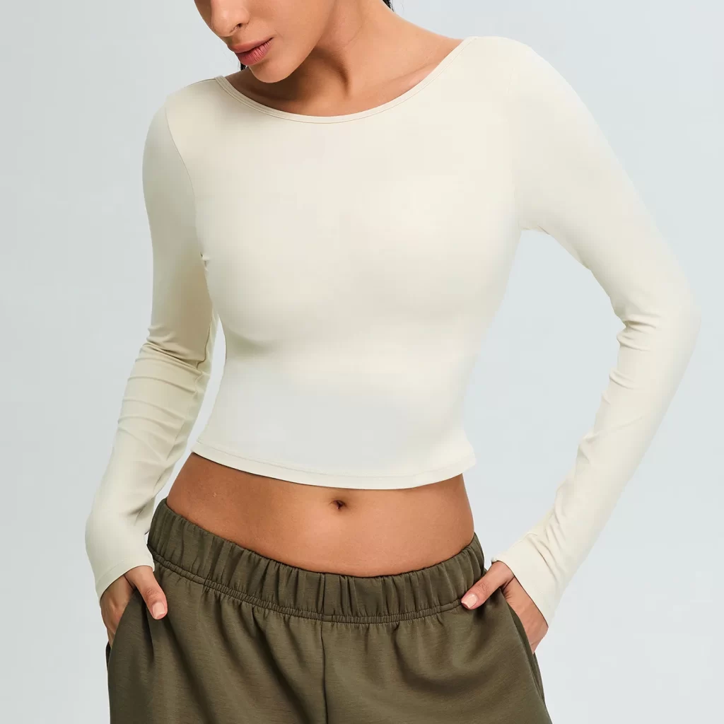 Yoga Long Sleeve Crop Top Womens Crew Neck T Shirts