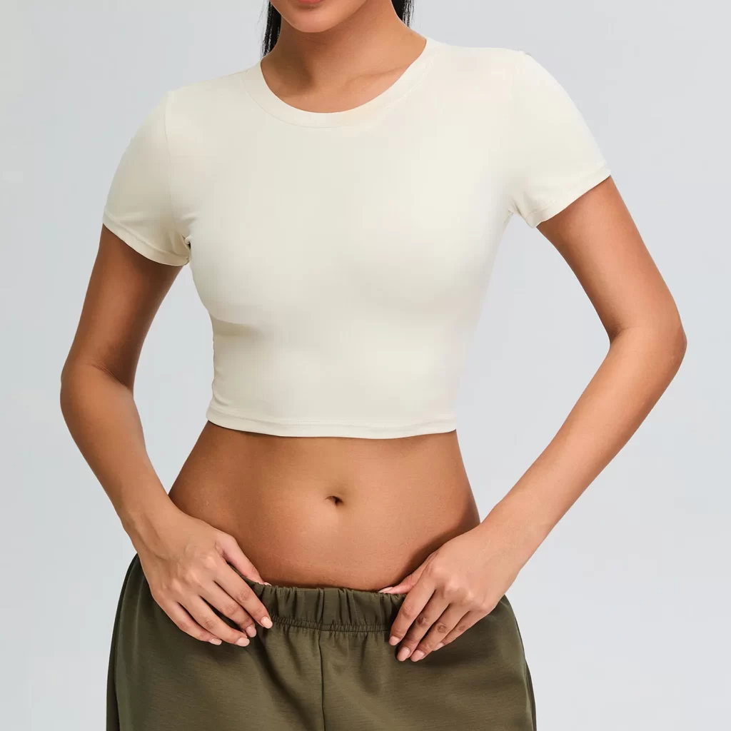 Yoga Short Sleeve Crop Tee Womens Crew Neck T Shirts