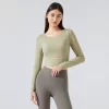 Women Yoga Crop Tops Long Sleeve Stretch Athletic Shirts wholesale fitness clothing bulk long sleeve t shirts