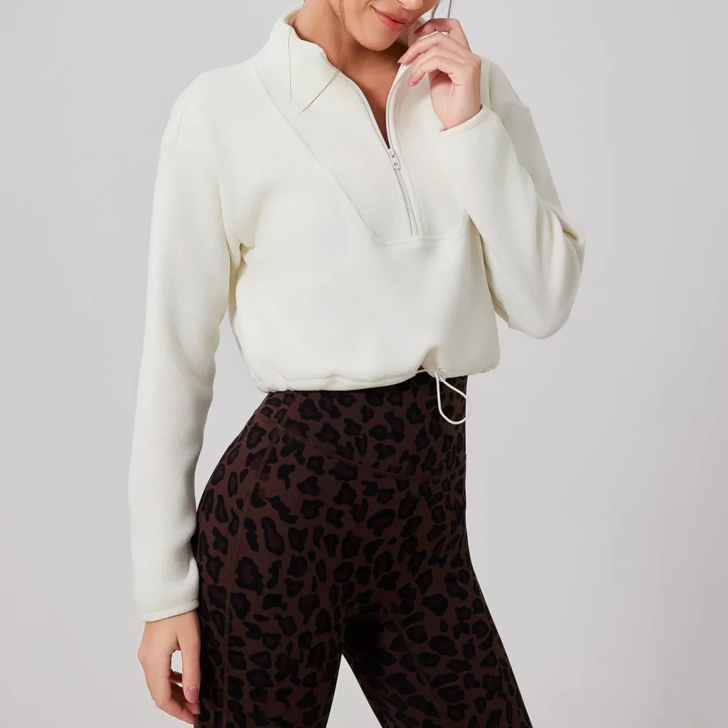 Women’s Half Zip Crop Pullover Fleece Stand Collar Sweatshirt