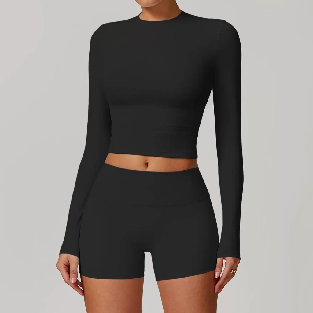 Long Sleeve Yoga Shirts Slim Fit Cropped Workout Top