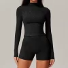 Mock Neck Long Sleeve Shirt Women Basic Yoga Tops
