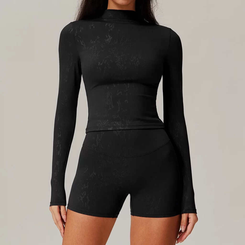 Mock Neck Long Sleeve Shirt Women Basic Yoga Tops