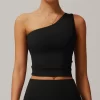One Shoulder Longline Sports Bra Crop Built in Bra Tank Tops