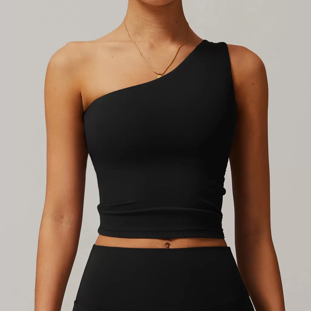 One Shoulder Longline Sports Bra Crop Built in Bra Tank Tops