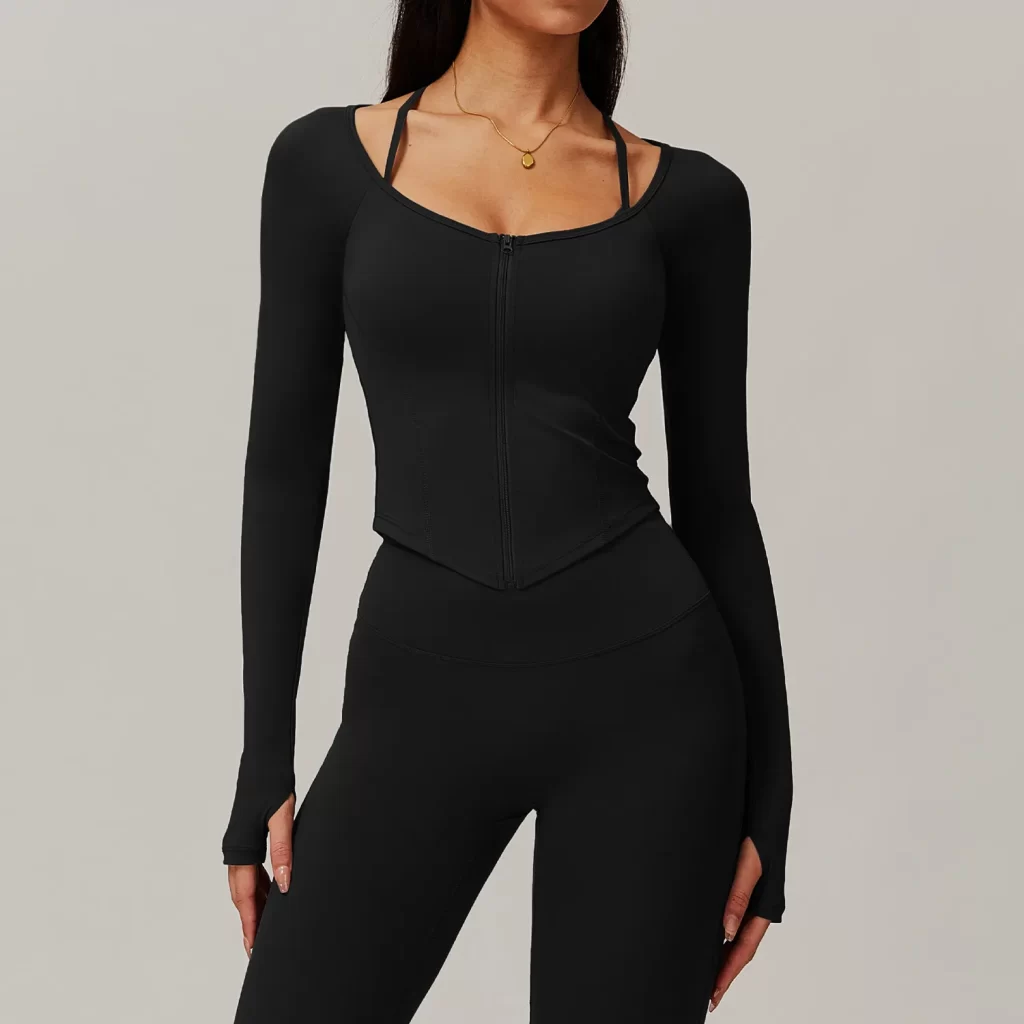 Custom Fitness Clothing Long Sleeve Cropped Tops women's lightweight athletic jacket