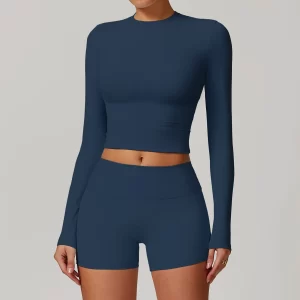 Long Sleeve Yoga Shirts Slim Fit Cropped Workout Top