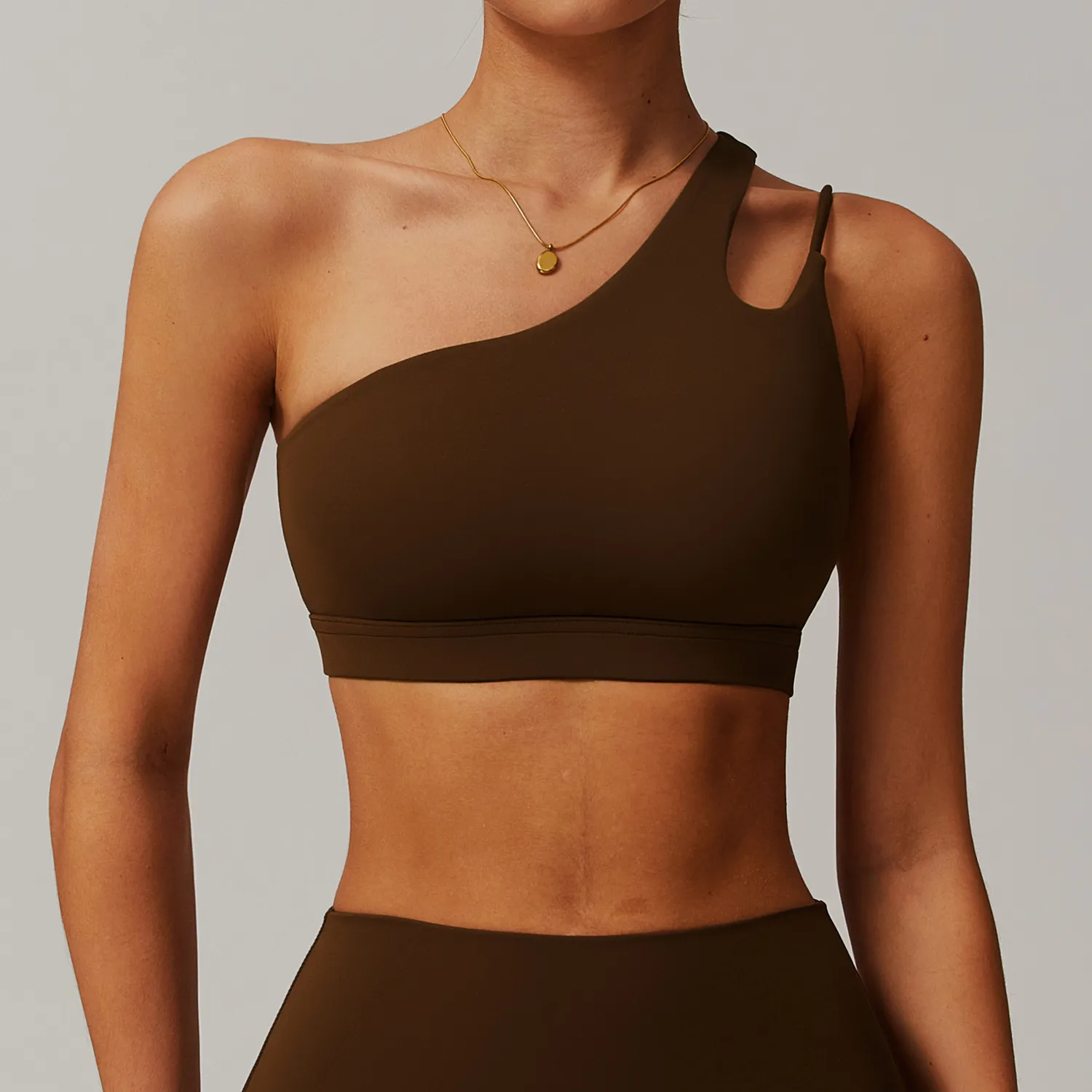 One Shoulder Medium Support Padded Strappy Yoga Bra