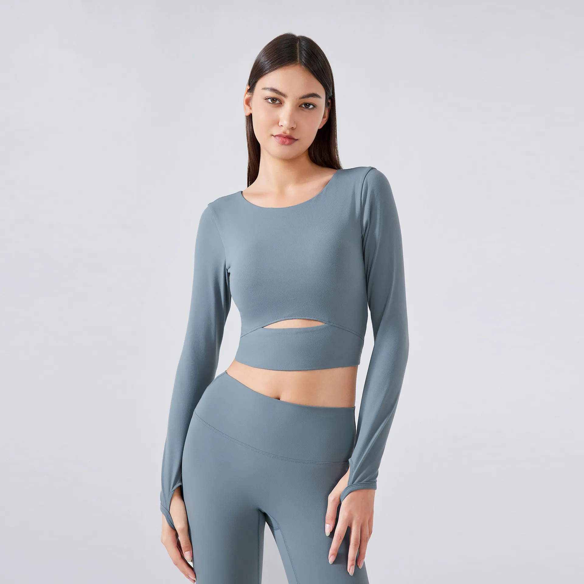 Women Yoga Crop Tops Long Sleeve Stretch Athletic Shirts