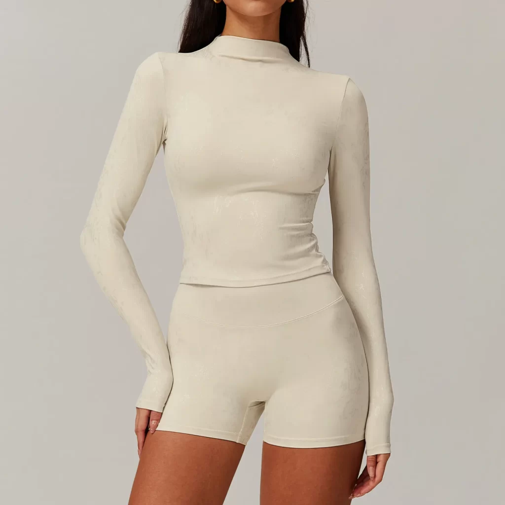 Mock Neck Long Sleeve Shirt Women Basic Yoga Tops