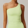One Shoulder Longline Sports Bra Crop Built in Bra Tank Tops custom gym clothes wholesale activewear clothing