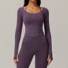 Custom Fitness Clothing Long Sleeve Cropped Tops women's lightweight athletic jacket