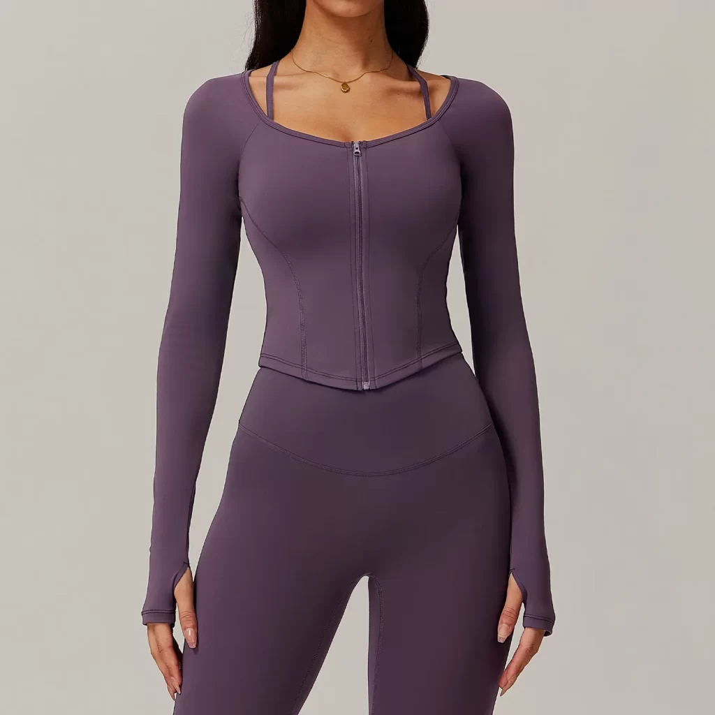 Custom Fitness Clothing Long Sleeve Cropped Tops women's lightweight athletic jacket