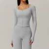Custom Fitness Clothing Long Sleeve Cropped Tops women's lightweight athletic jacket
