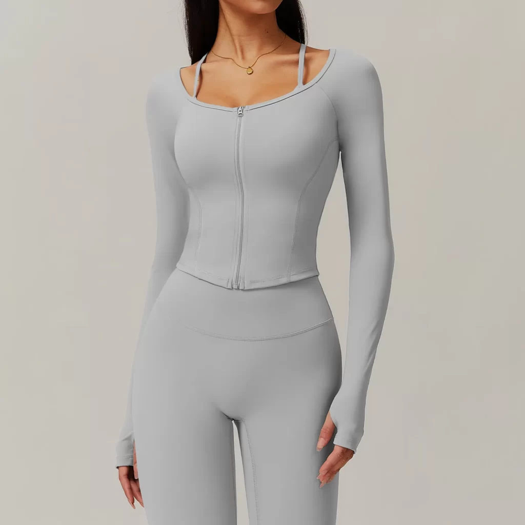 Custom Fitness Clothing Long Sleeve Cropped Tops women's lightweight athletic jacket