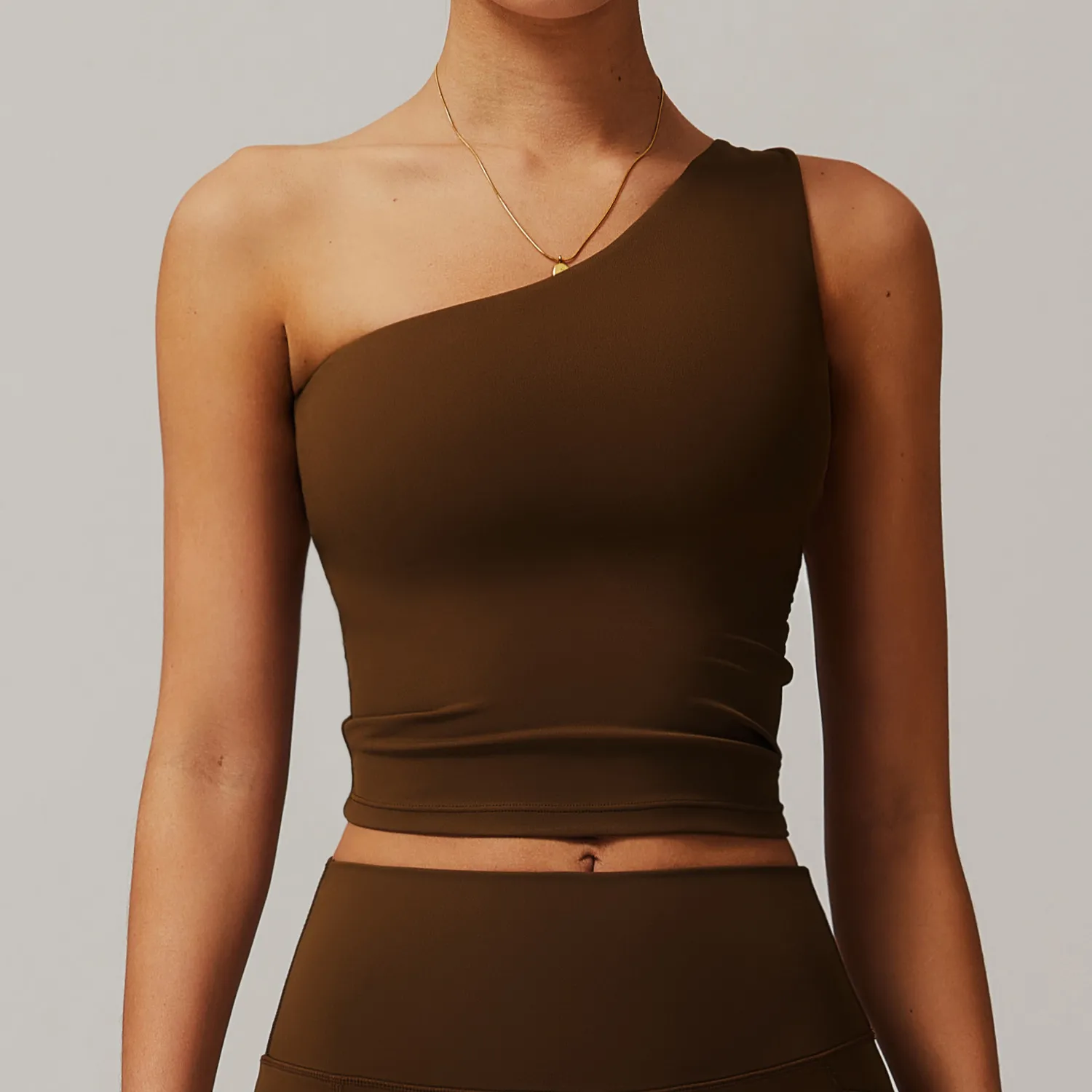 One Shoulder Longline Sports Bra Crop Built in Bra Tank Tops