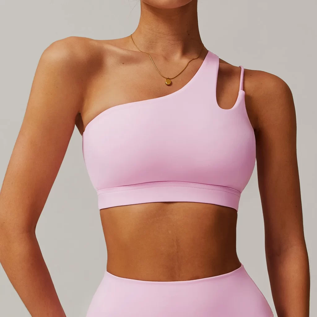 One Shoulder Medium Support Padded Strappy Yoga Bra