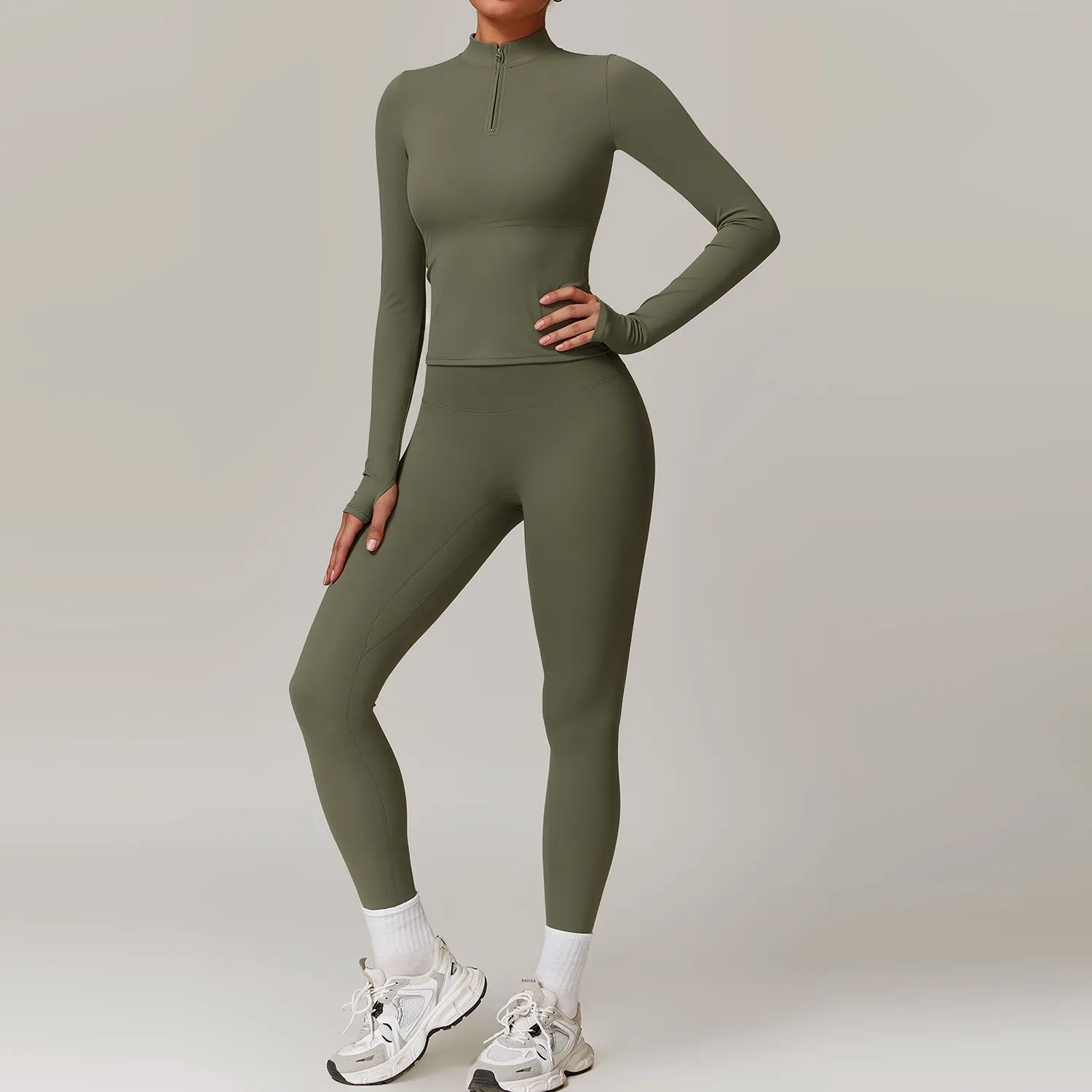Workout Clothes Wholesale Half Zip Long Sleeve Fitness Sets