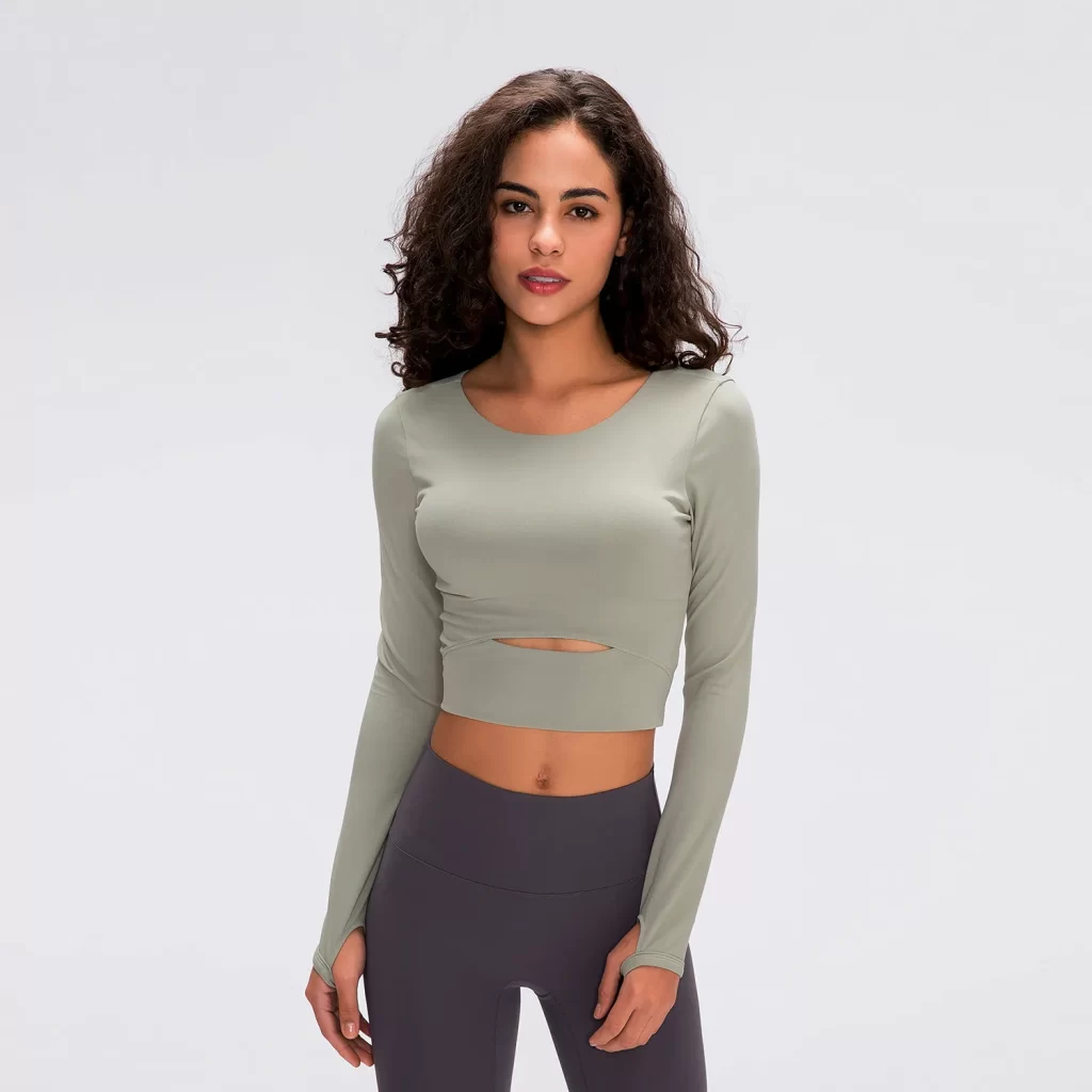 Women Yoga Crop Tops Long Sleeve Stretch Athletic Shirts wholesale fitness clothing bulk long sleeve t shirts
